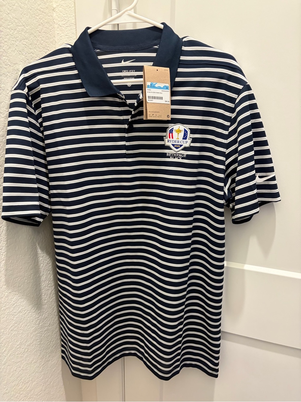 Nike Ryder Cup Striped Golf Polo - Navy & White NWTs size medium